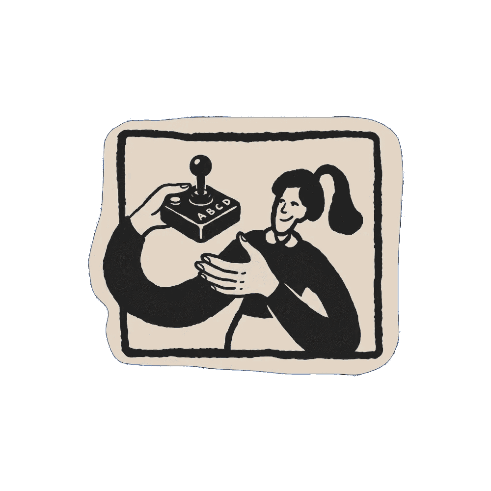 Ilustración de una mujer sosteniendo un joystick